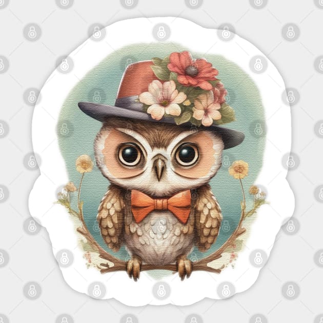 owl wearing a hat and a bow tie Sticker by JnS Merch Store